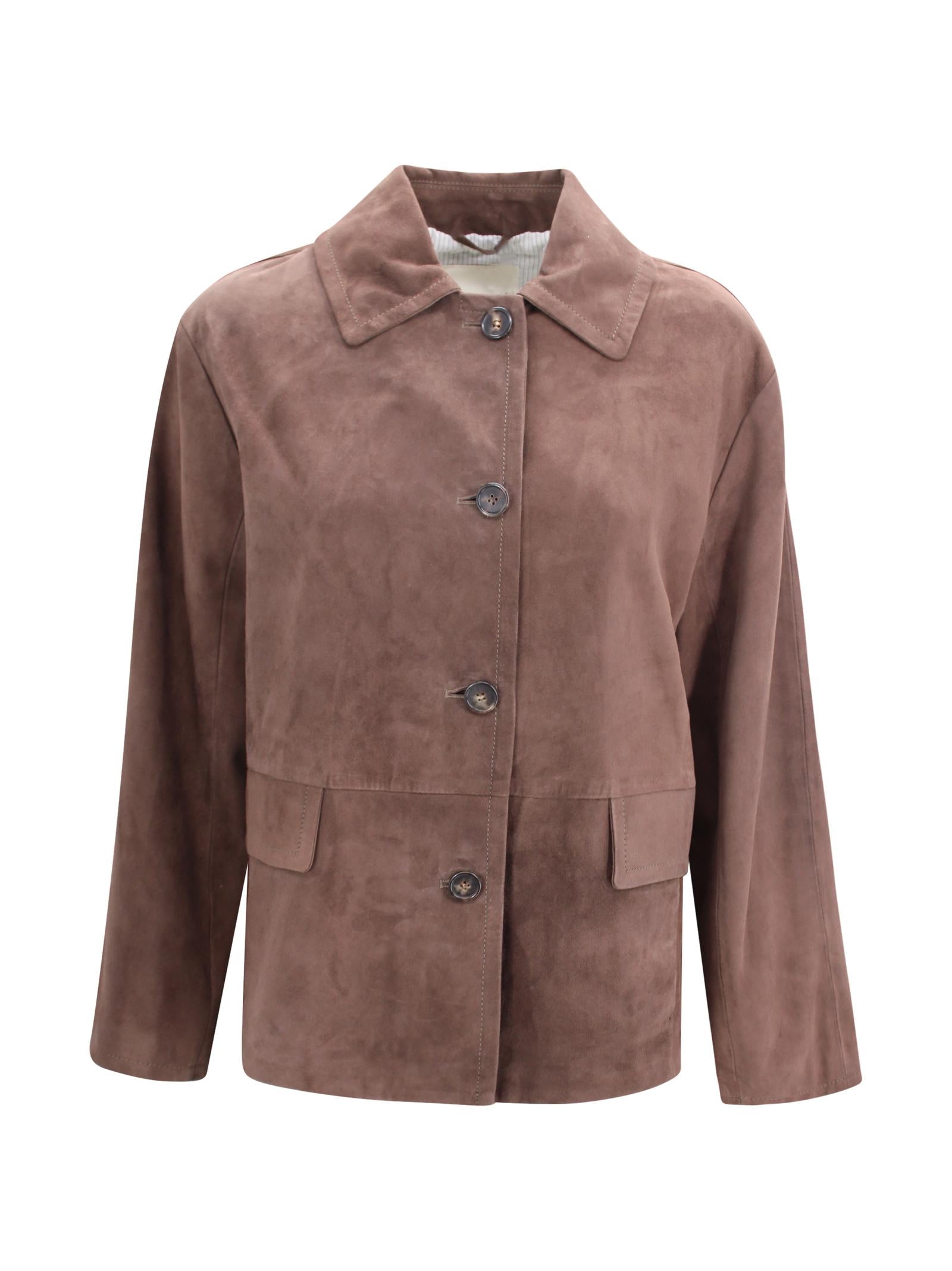 Giacca monopetto in pelle scamosciata con dettagli sartoriali S MAXMARA 1 2619441011600 002 