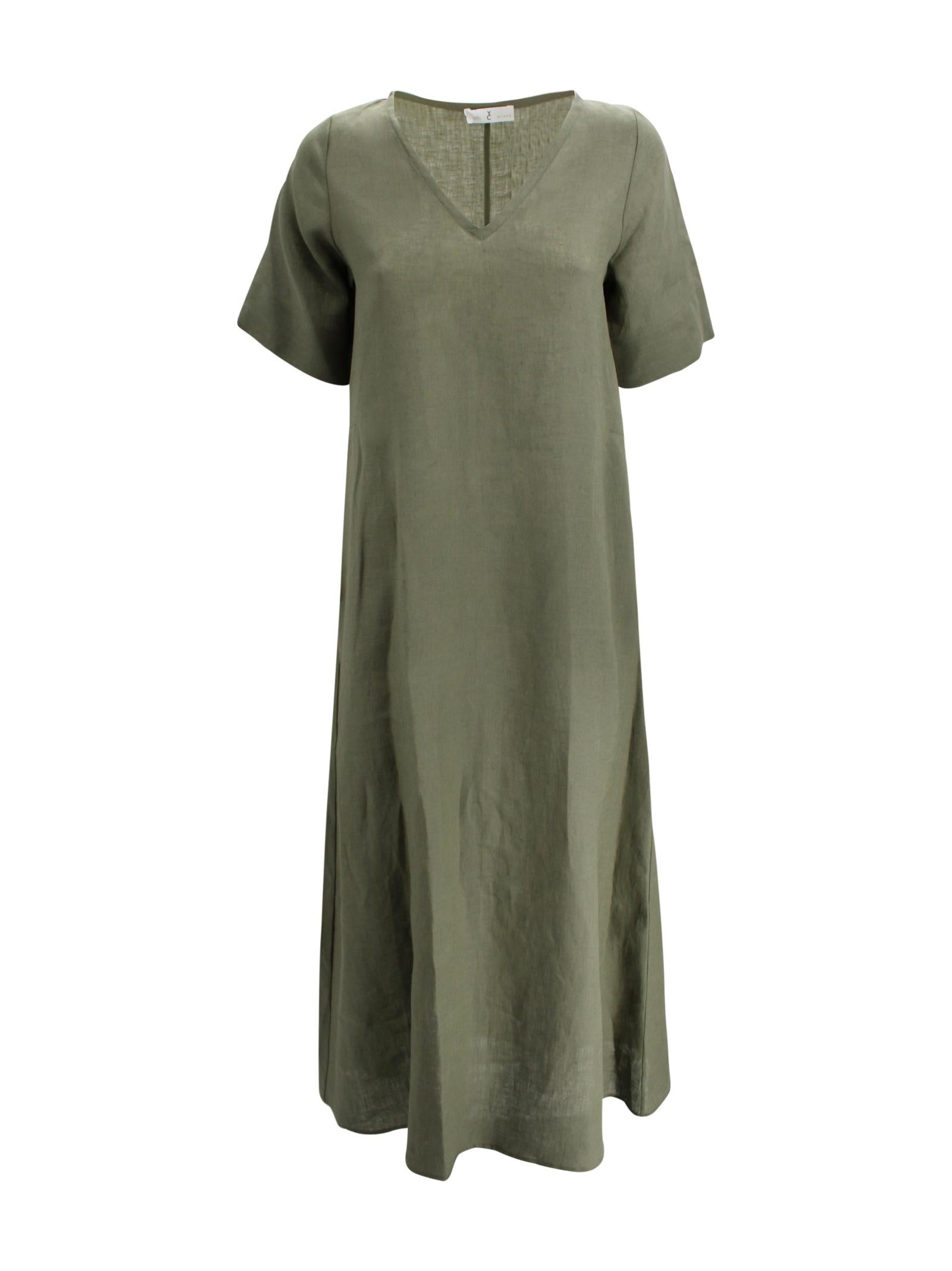 Abito Lungo in Lino con Scollo a V<BR/><BR/><BR/> Whyci WH1015 0048 