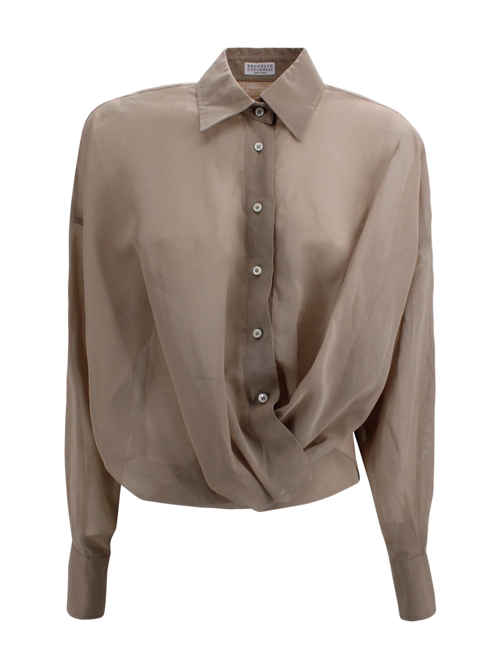 Camicia in seta trasparente con dettaglio arricciato Brunello Cucinelli M0F91MX616 C8690 